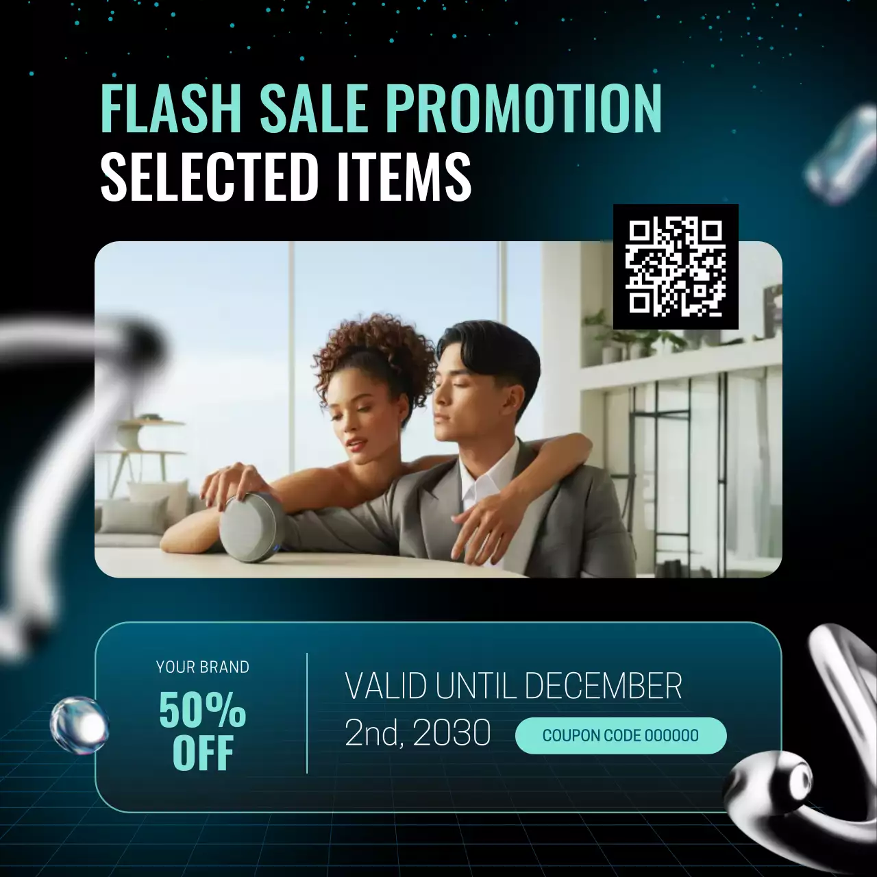 Black and Teal Abstract Bundle Coupon Promo for New Year Social Media