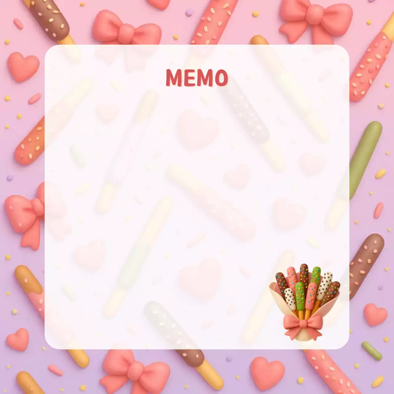 파스텔 핑크와 라일락의 귀여운 막대과자 패턴 메시지 디자인