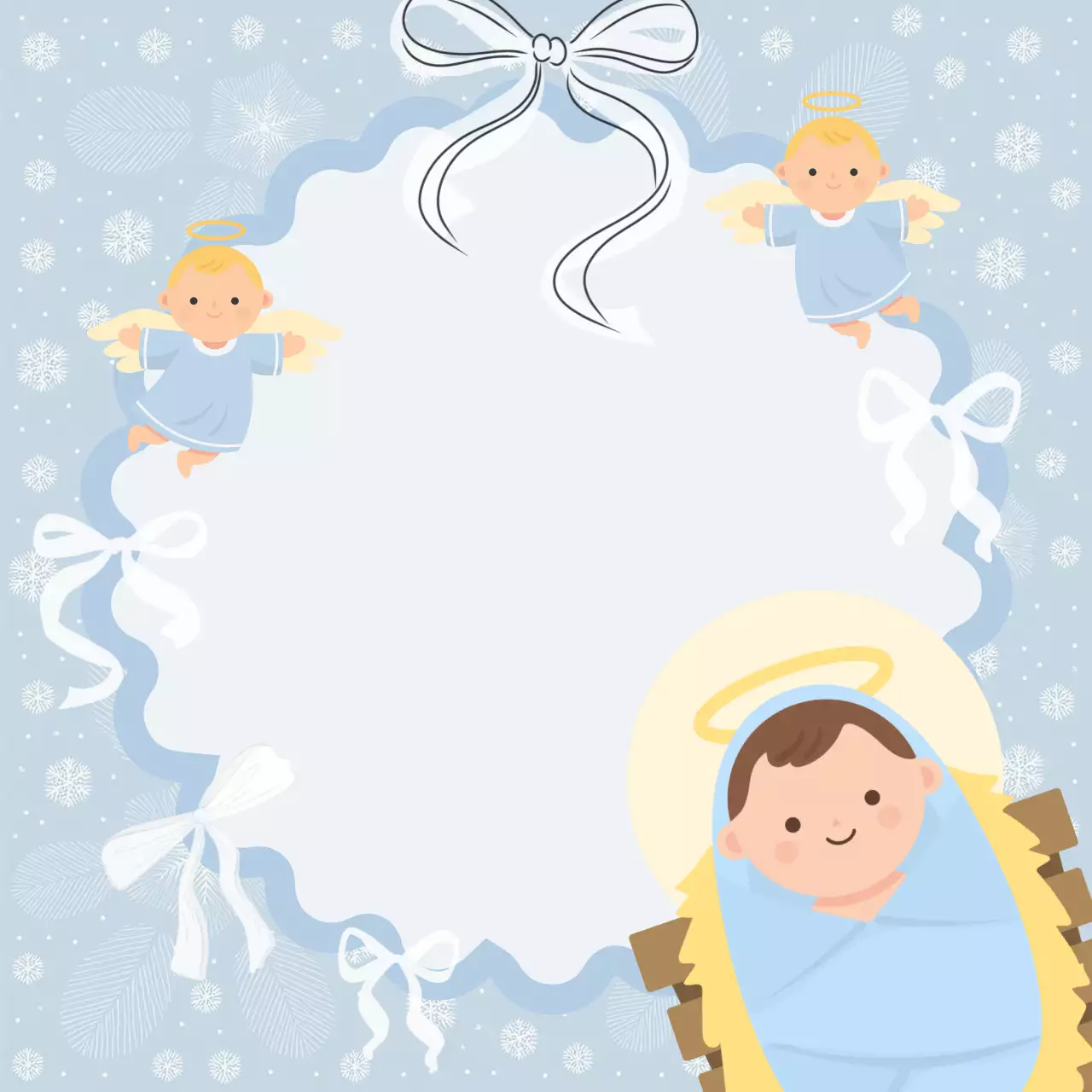 파늘색 아기자기한 크리스마스 아기예수 구유 테두리