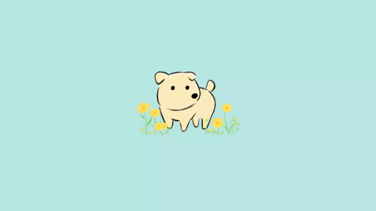 민트 심플 강아지와 금계국 월페이퍼