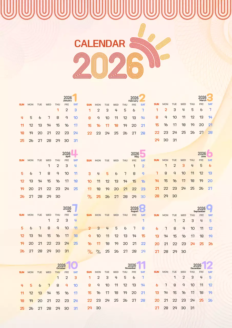 2026 노란 심플 달력