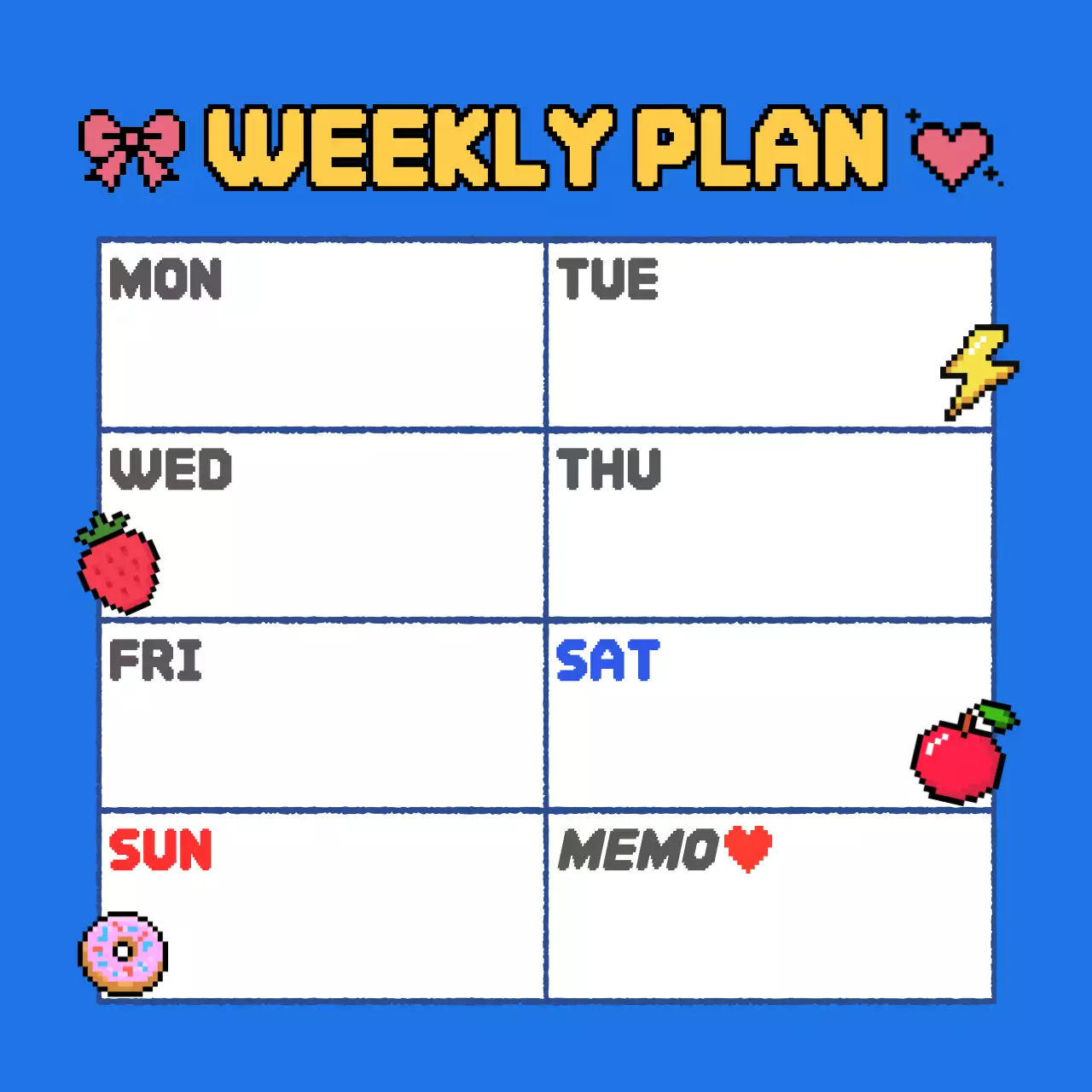 파랑 아기자기한 주간 계획표