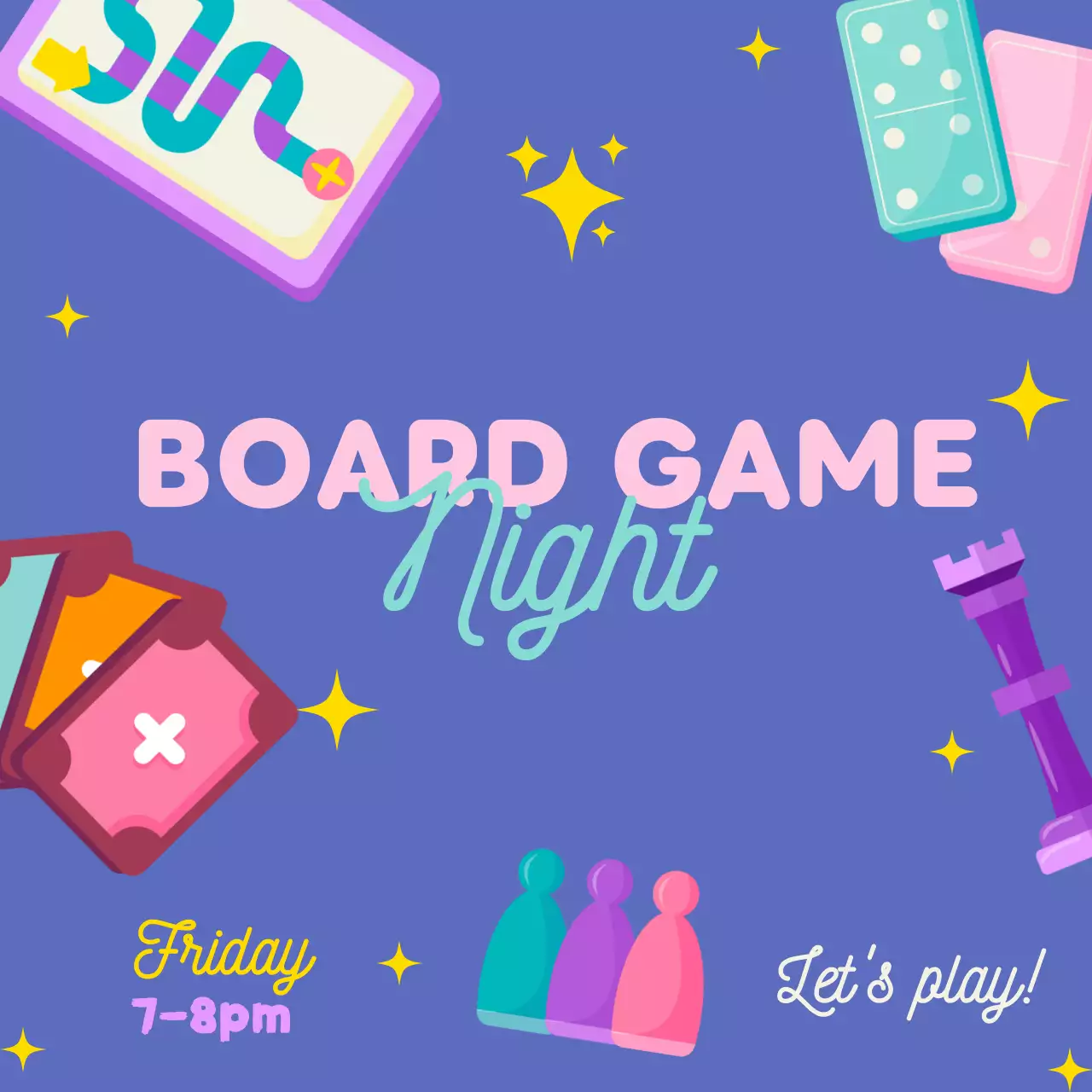 귀여운 보드 게임 밤 보라색 플레잉 카드 템플릿