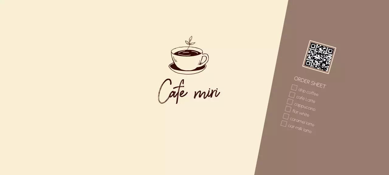 ベージュ シンプル カフェ メニュー キューアールとチェック