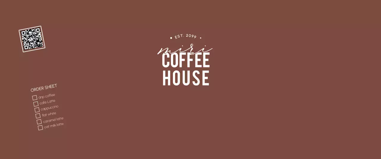 茶色 シンプル コーヒー カップ キューアールとチェック