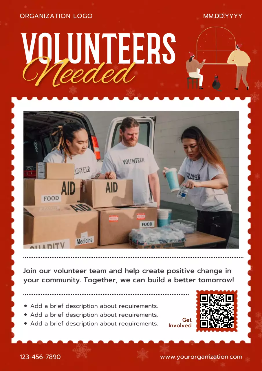Red Modern Volunteer Announcement Poster