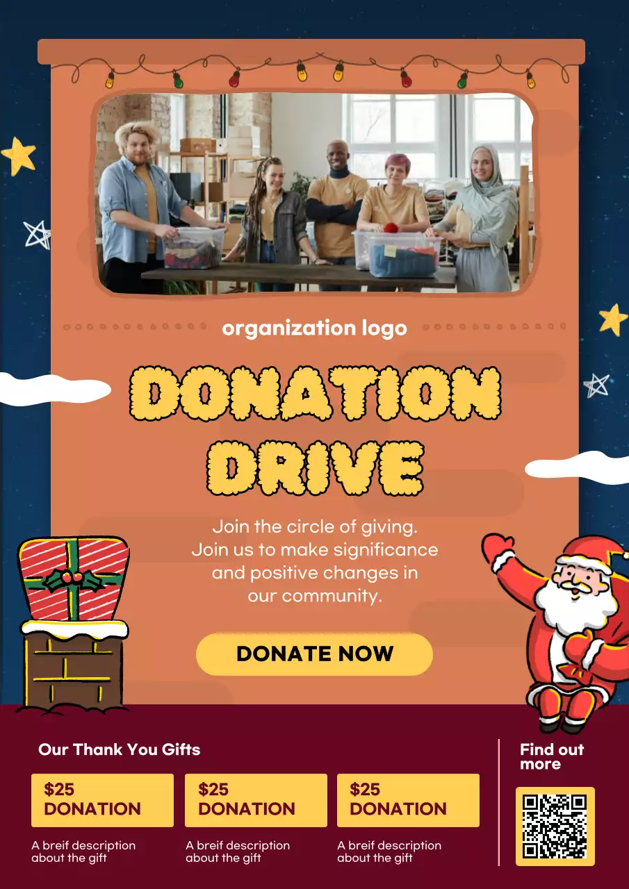 Orange Festive Donation Promotion Poster