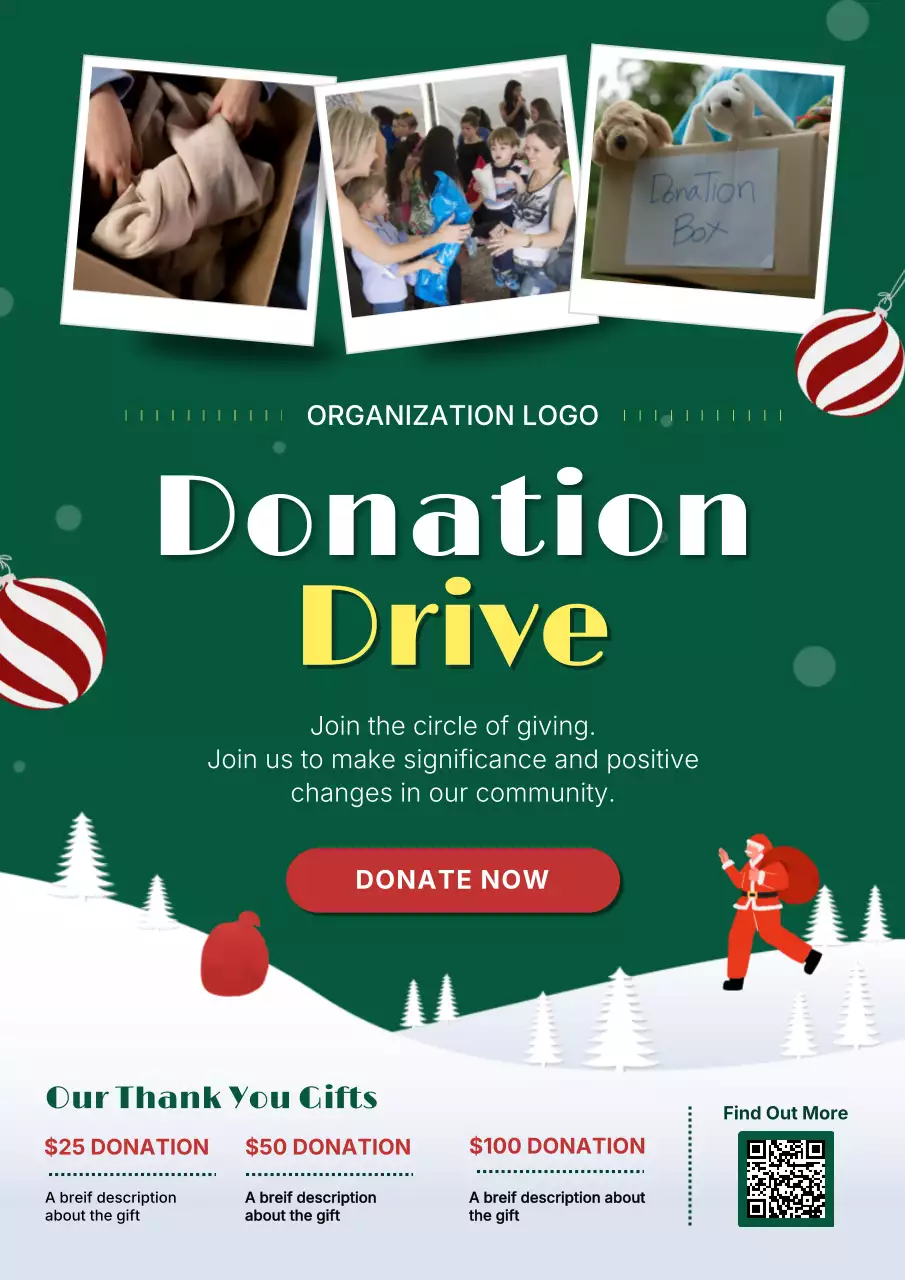 Green Festive Donation Promotion Poster