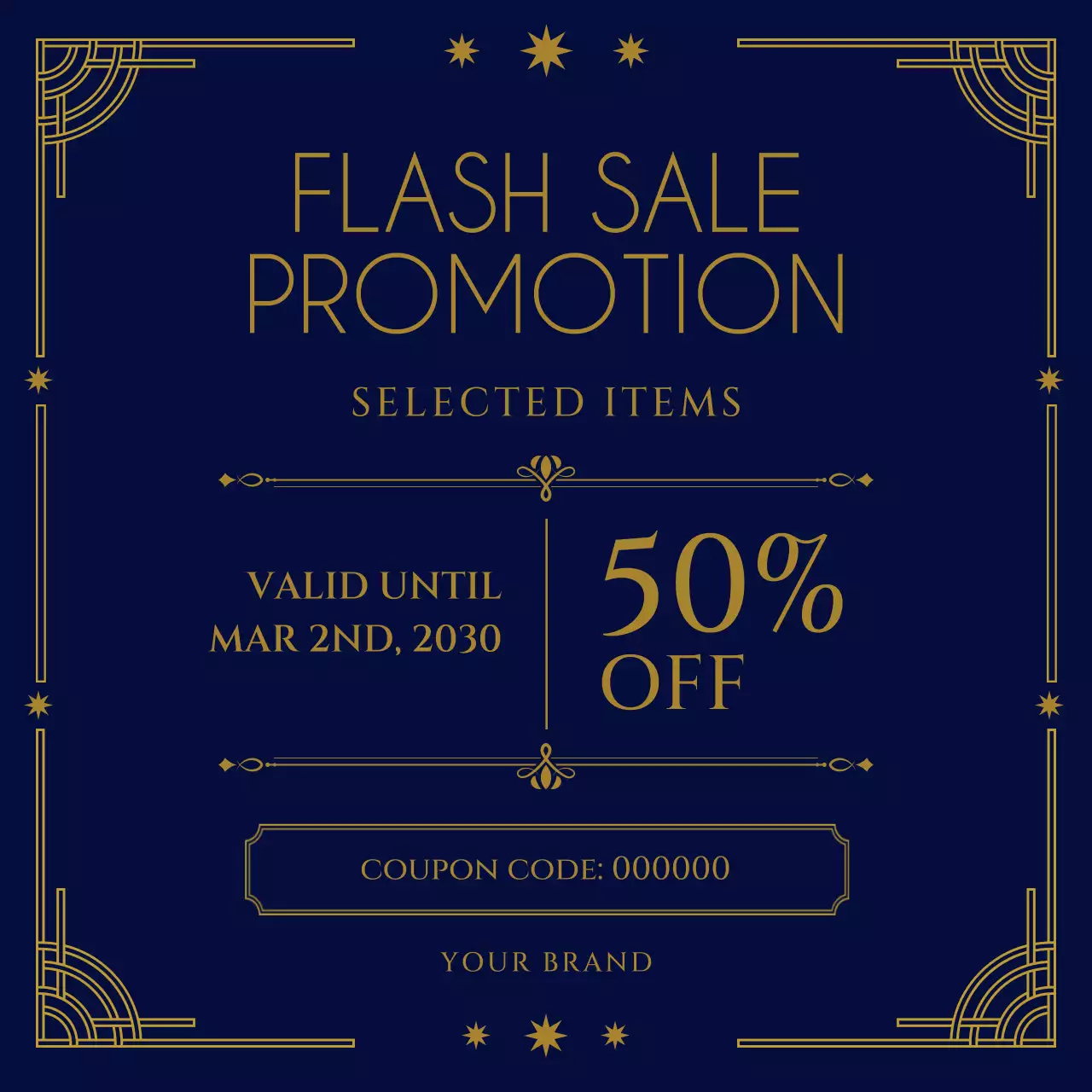 Blue Yellow Art Deco Bundle Coupon Promo for New Year Social Media