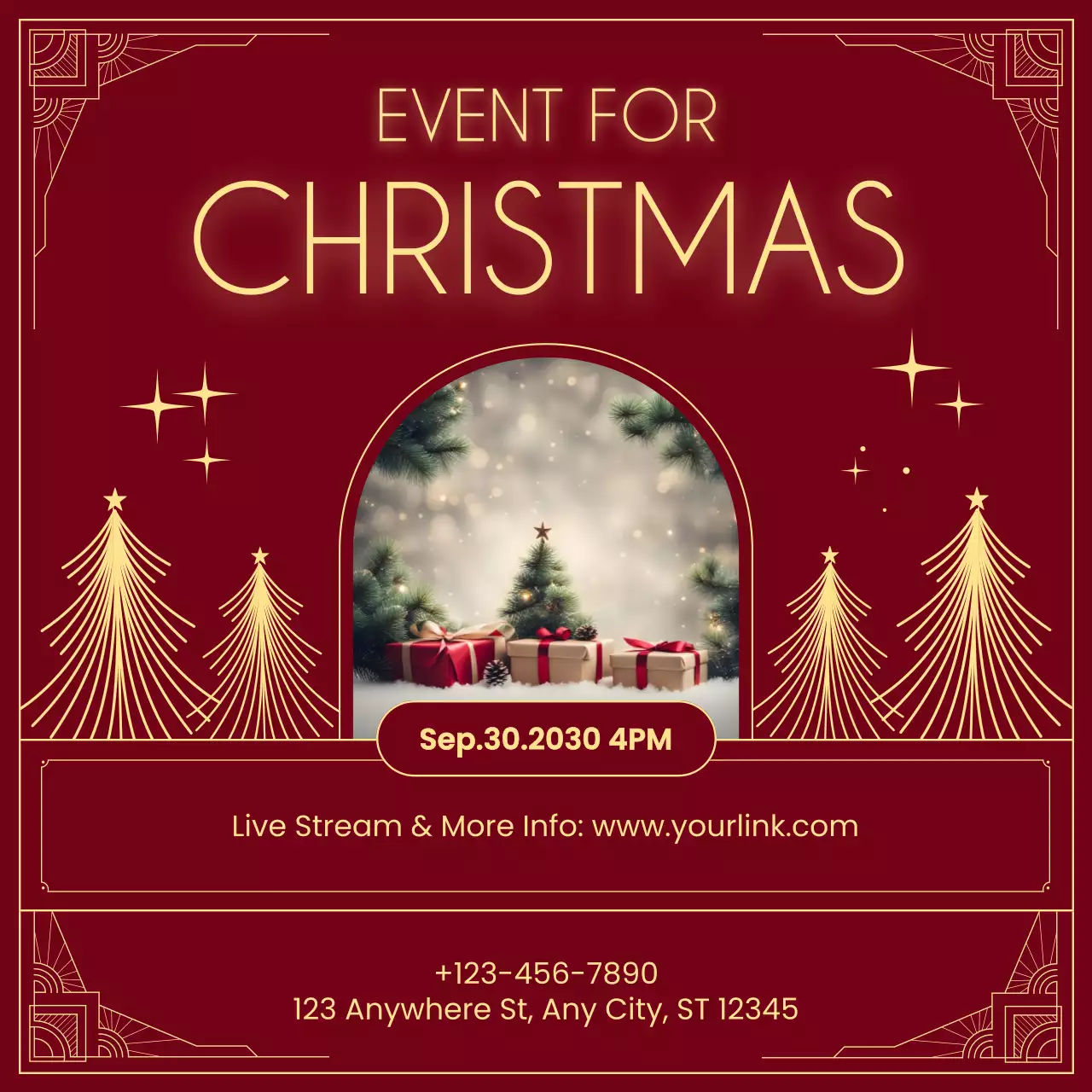 Red and Gold Art Deco Christmas Event Advertisement