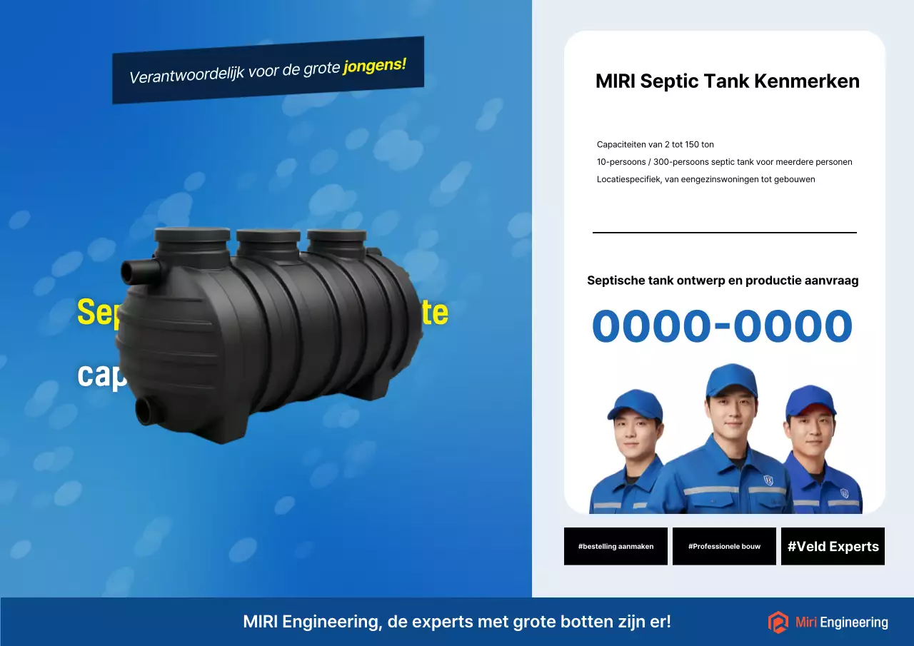 Blauwe moderne septische tank advertentie