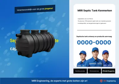 Blauwe moderne septische tank advertentie