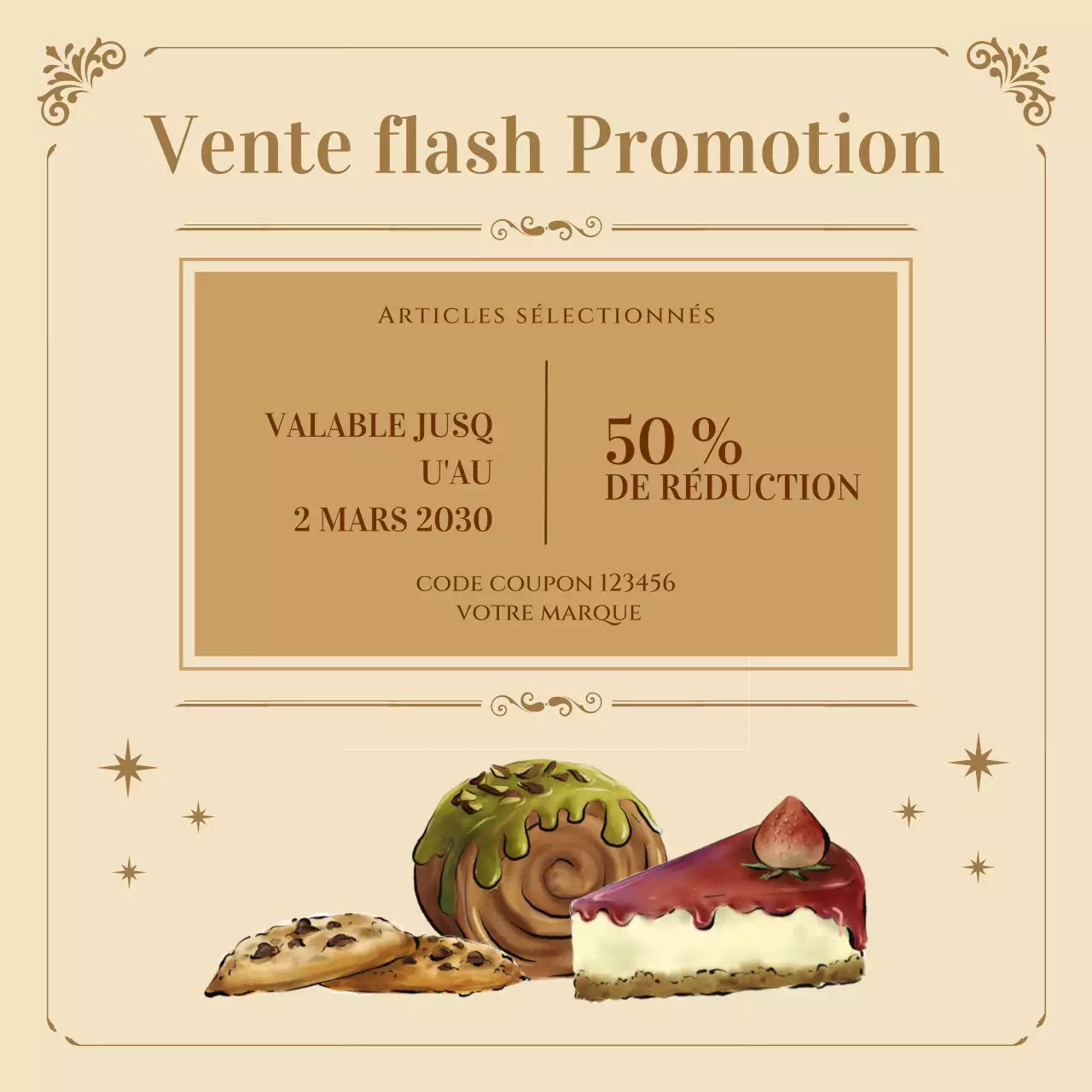 Offre spéciale Nouvel An sur les réseaux sociaux : coupon pour un ensemble vintage marron (réseau social).