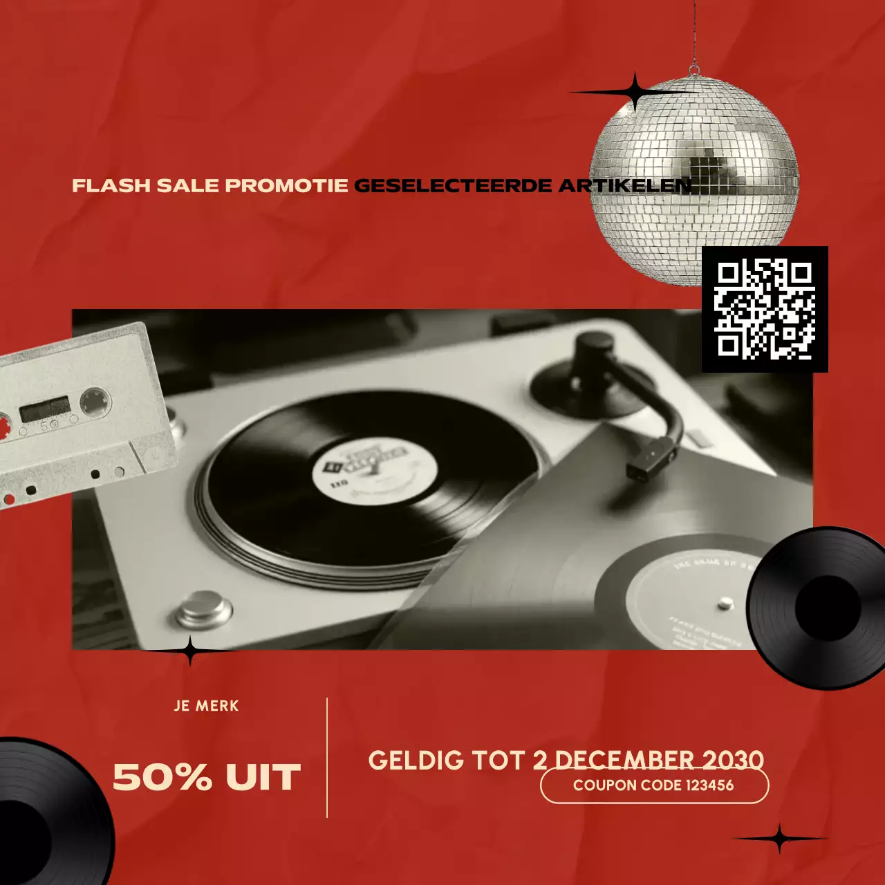 Rode Grijze Retro Bundel Coupon Promo voor Nieuwjaar Social Media