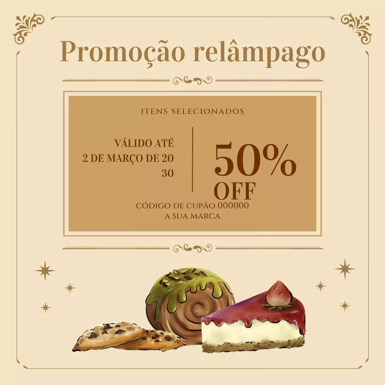 Cupom de desconto para o pacote vintage marrom nas redes sociais para o Ano Novo