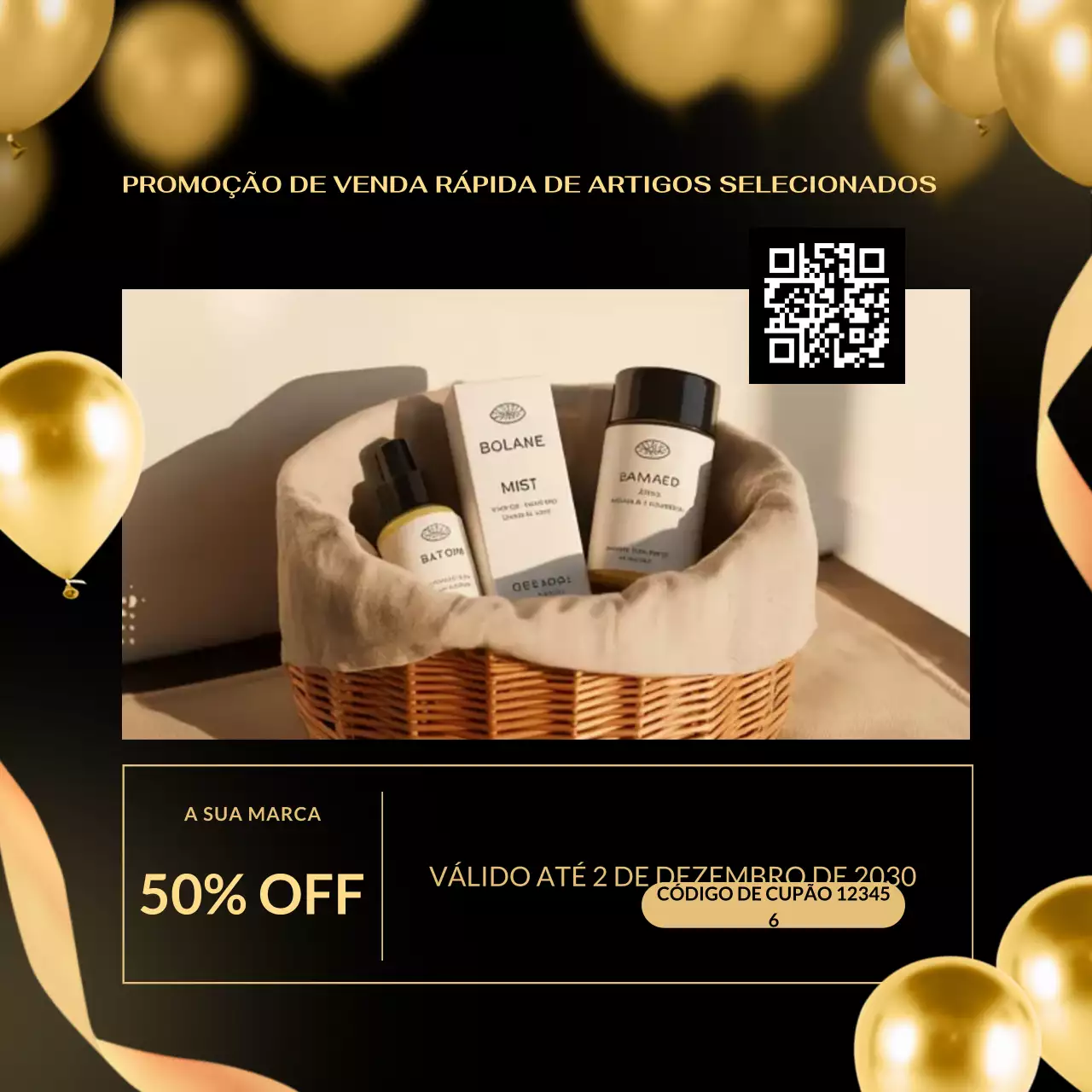 Cupom de desconto para o pacote minimalista bege e dourado para o Ano Novo nas redes sociais