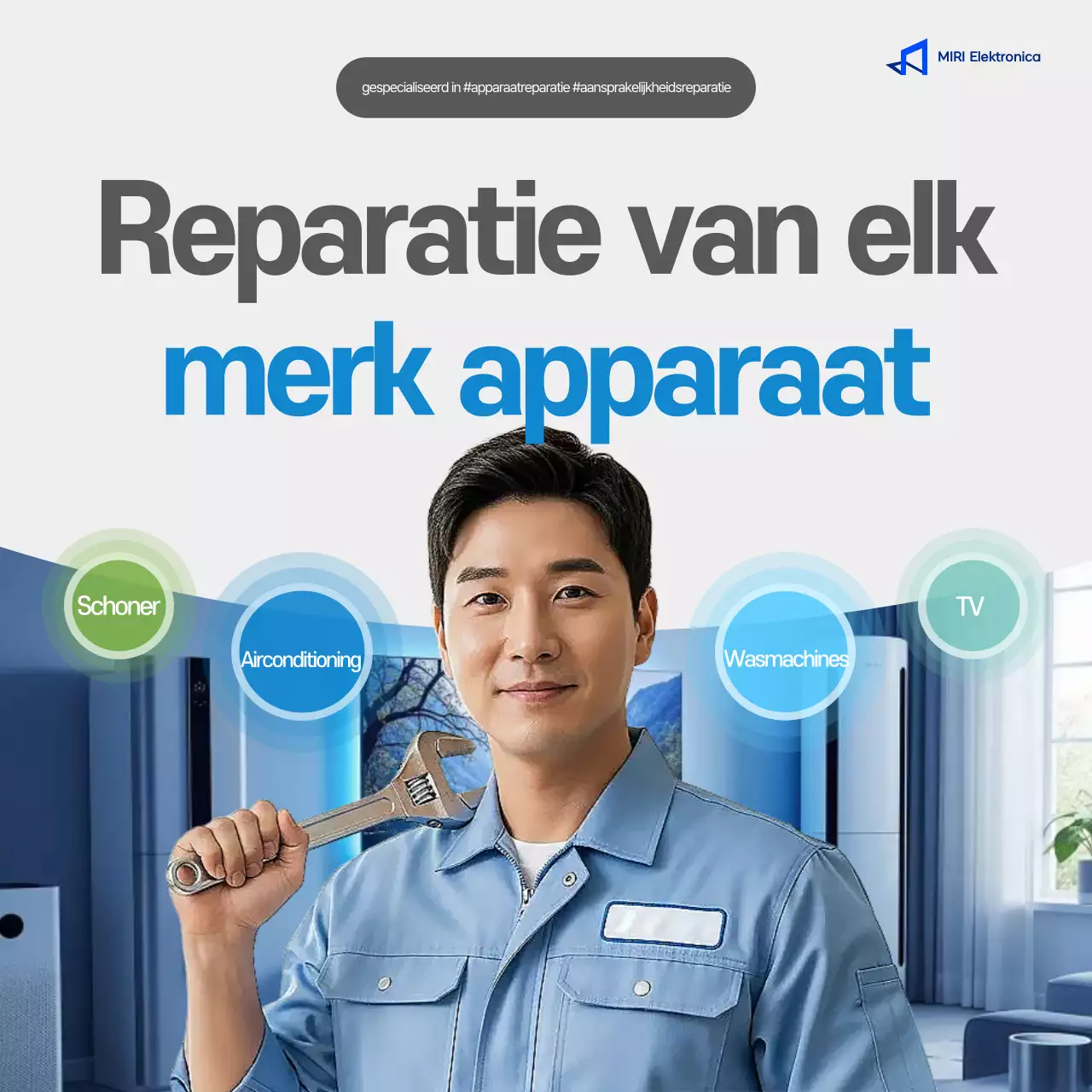 Advertentie voor reparatie van grijze, eenvoudige apparaten