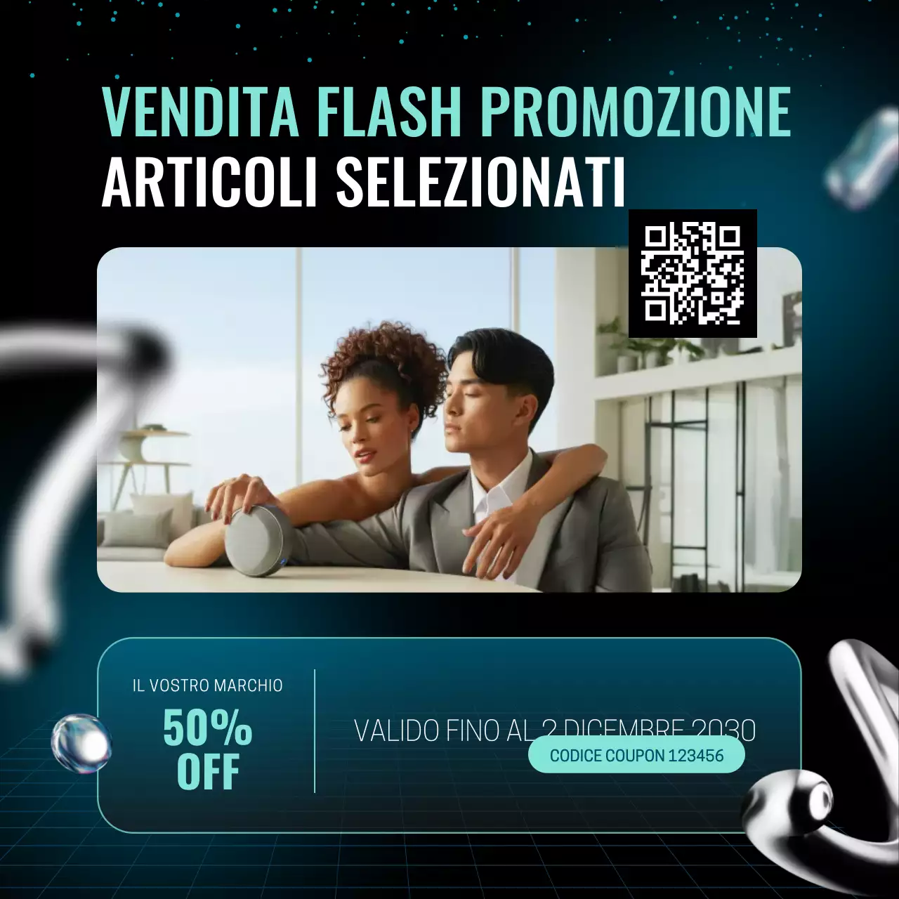 Buono promozionale per il pacchetto astratto blu e nero per i social media di Capodanno