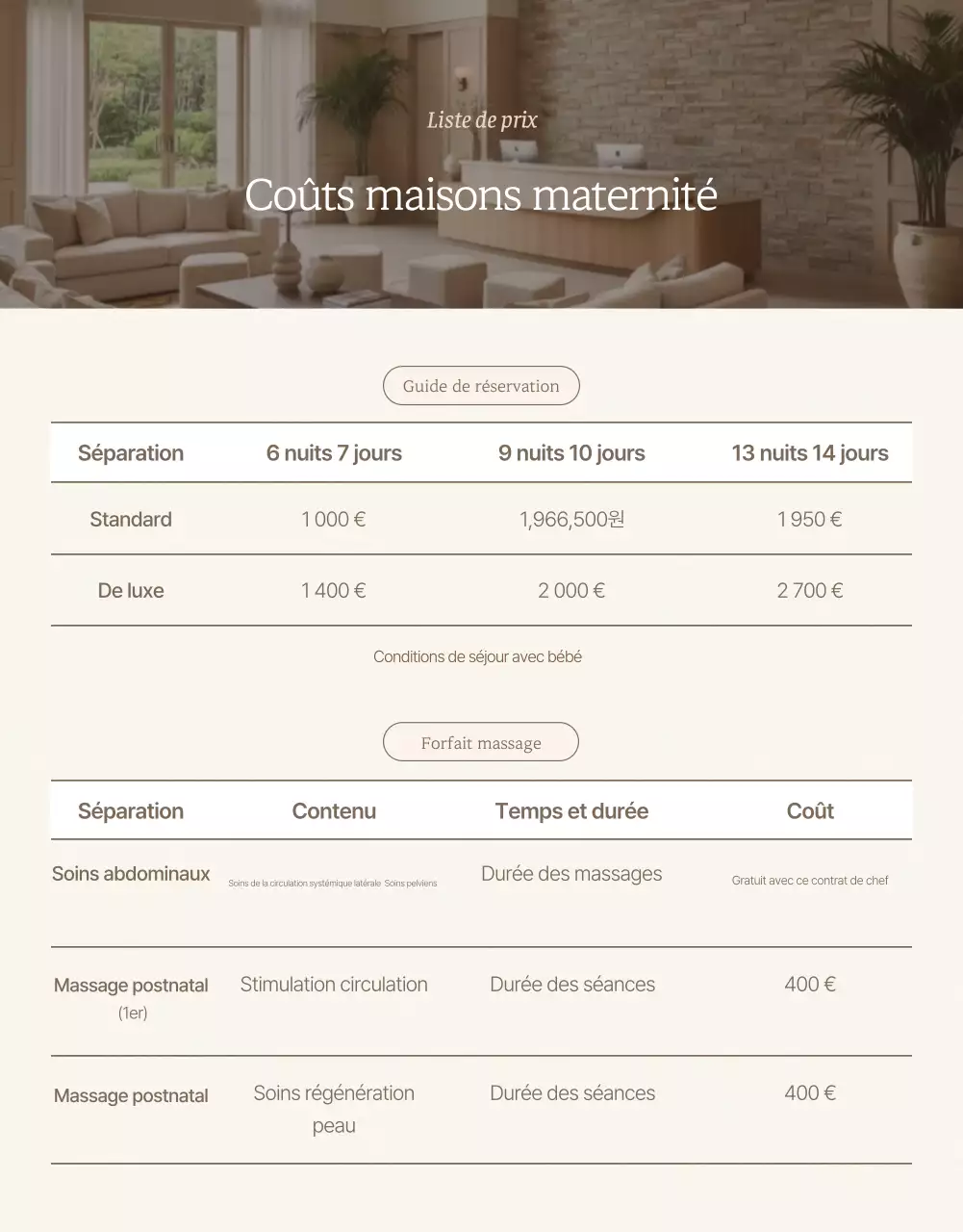Publicité pour un centre de soins post-partum beige simple