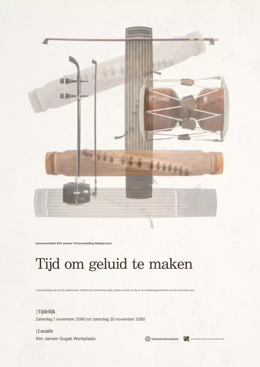 Beige Traditionele Muziekinstrumenten Tentoonstelling