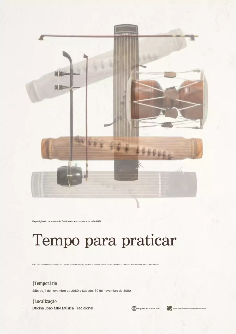 Exposição de Instrumentos Musicais Tradicionais Bege
