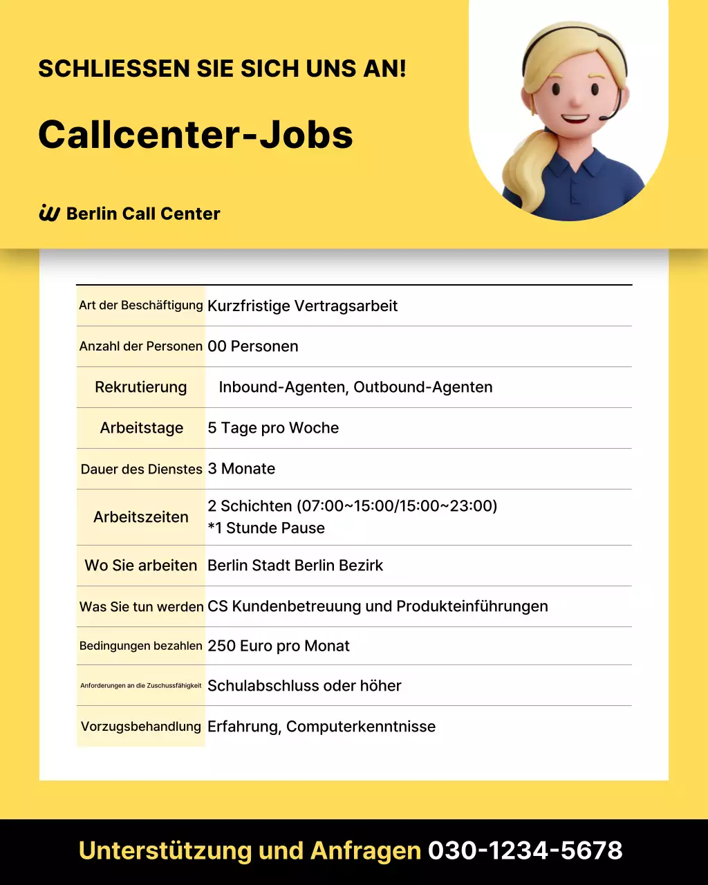 Gelbe einfache Stellenanzeige