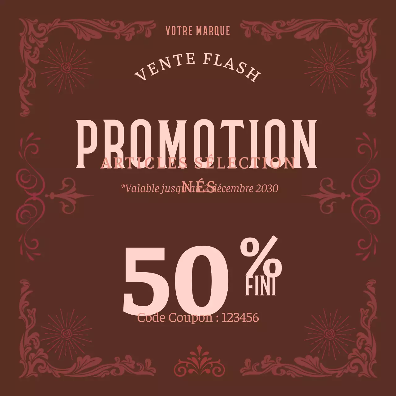 Offre spéciale Nouvel An sur les réseaux sociaux : coupon pour un ensemble vintage marron (réseau social).