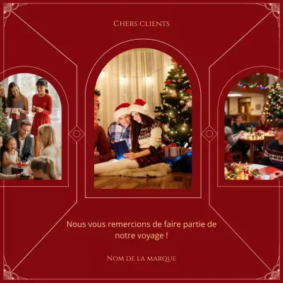 Carte de vœux de Noël minimaliste Art déco rouge et or pour les réseaux sociaux