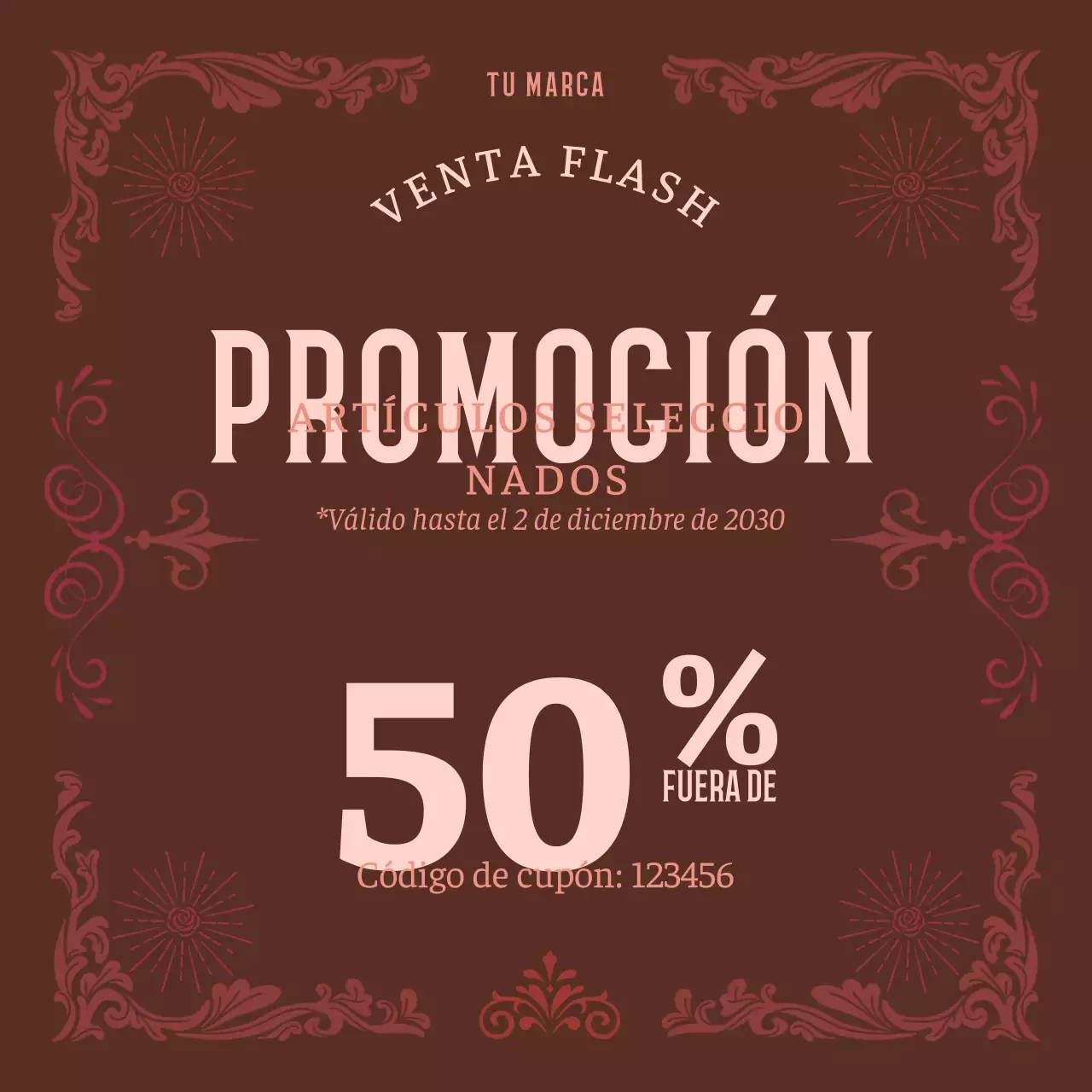 Cupón promocional del paquete vintage marrón para redes sociales de Año Nuevo