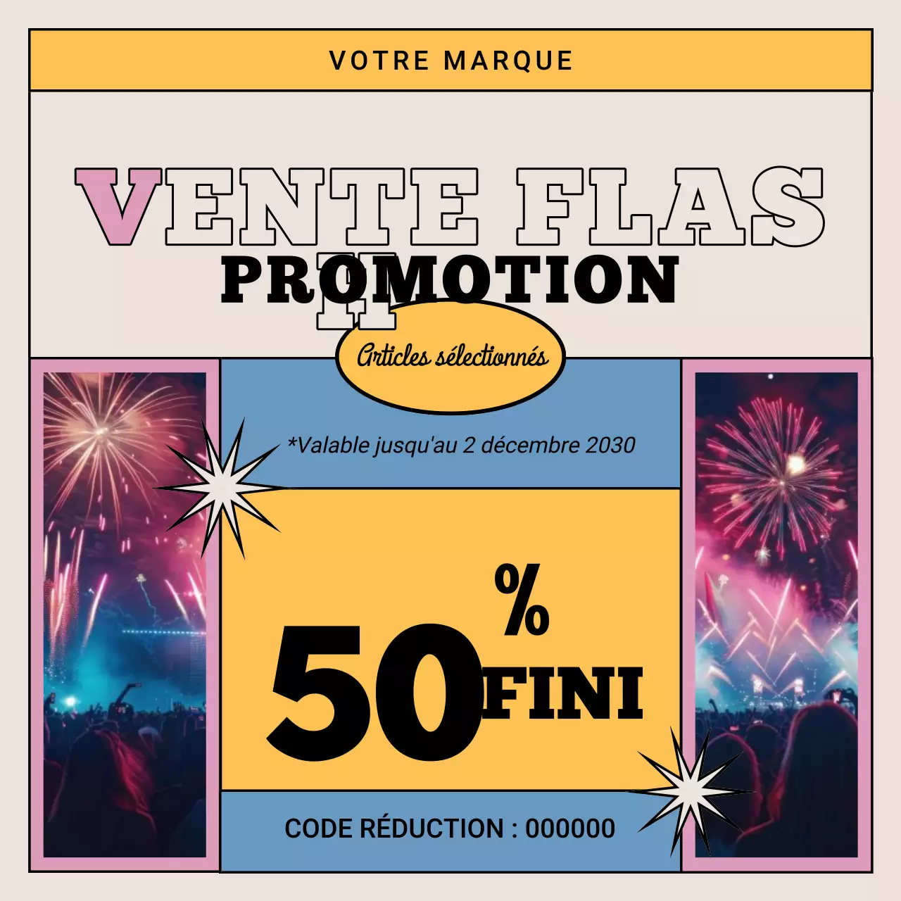 Offre spéciale Nouvel An sur les réseaux sociaux : Pack rétro jaune et beige avec coupon promotionnel pour les réseaux sociaux