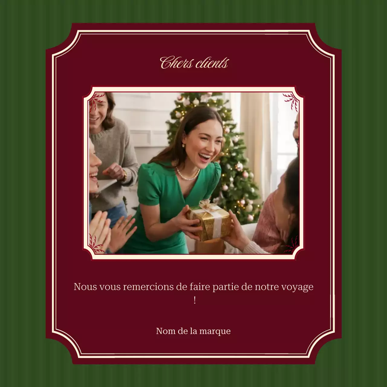 Rouge et vert, style minimaliste vintage, vœux de Nouvel An sur les réseaux sociaux