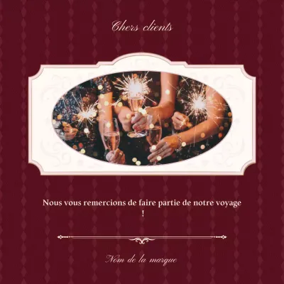 Carte de vœux de Nouvel An rouge et blanche classique vintage pour les réseaux sociaux