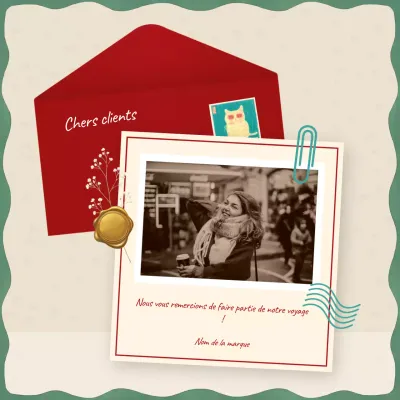 Rouge et beige, moderne et ludique, vœux de Nouvel An, carré pour les réseaux sociaux