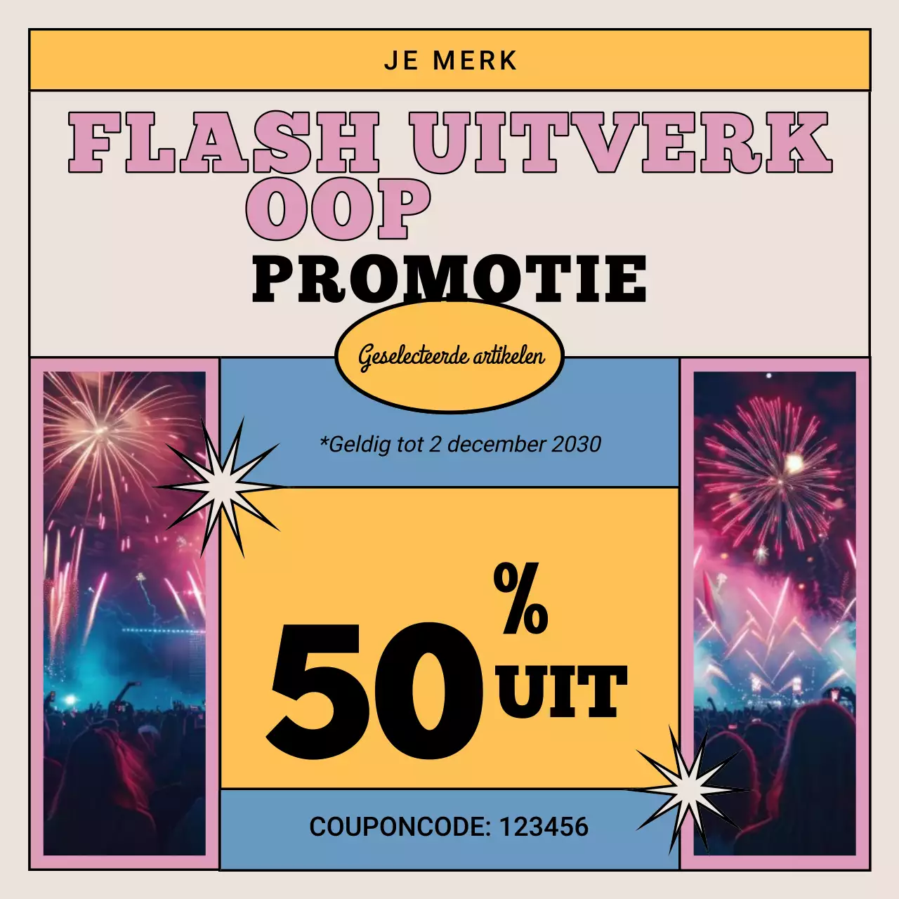 Geelbeige Retro Bundel Coupon Promo voor Nieuwjaar Social Media