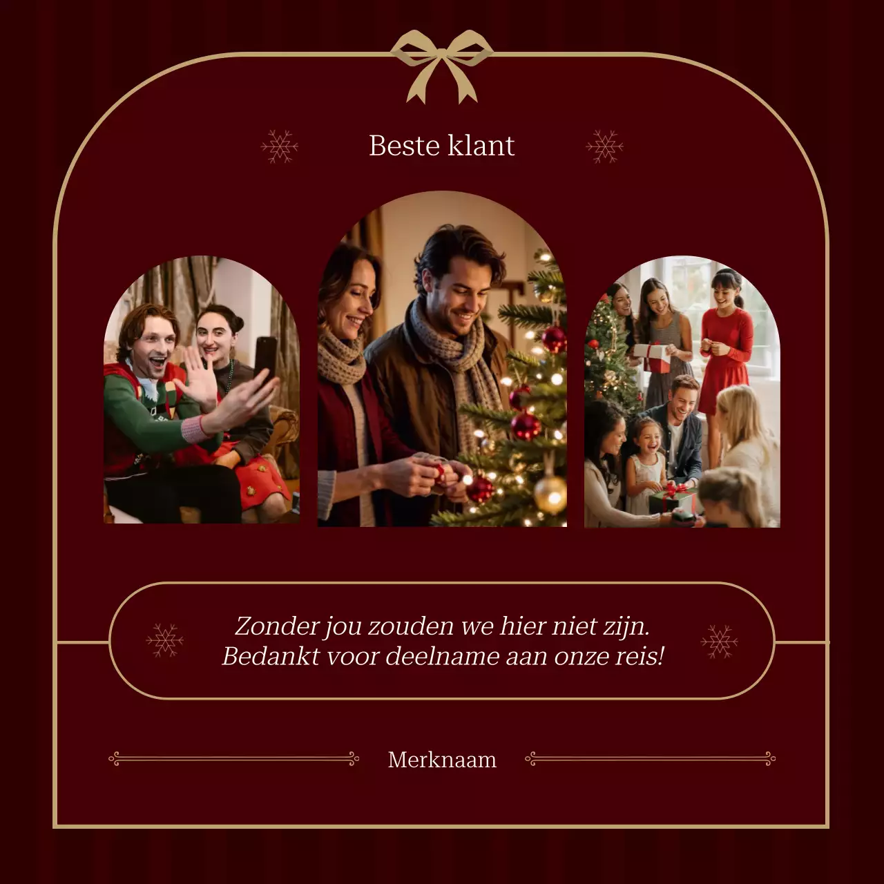 Rood en beige elegant minimalistisch kerstgroet social media vierkant