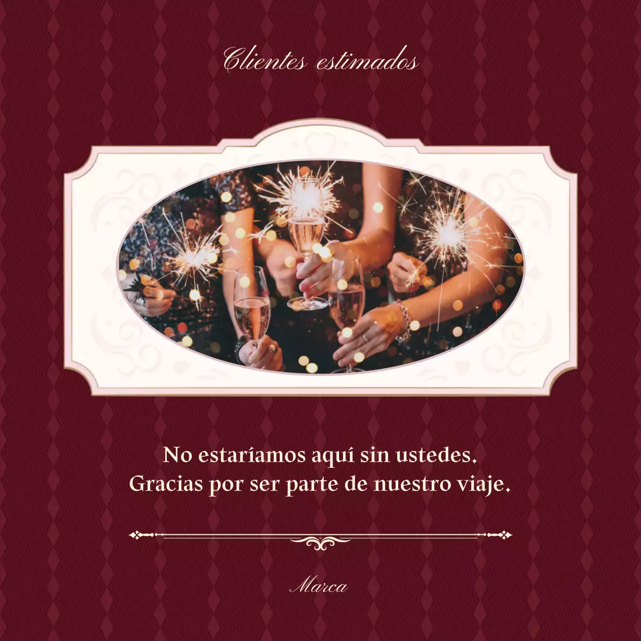 Tarjeta cuadrada de felicitación de Año Nuevo clásica vintage roja y blanca para redes sociales