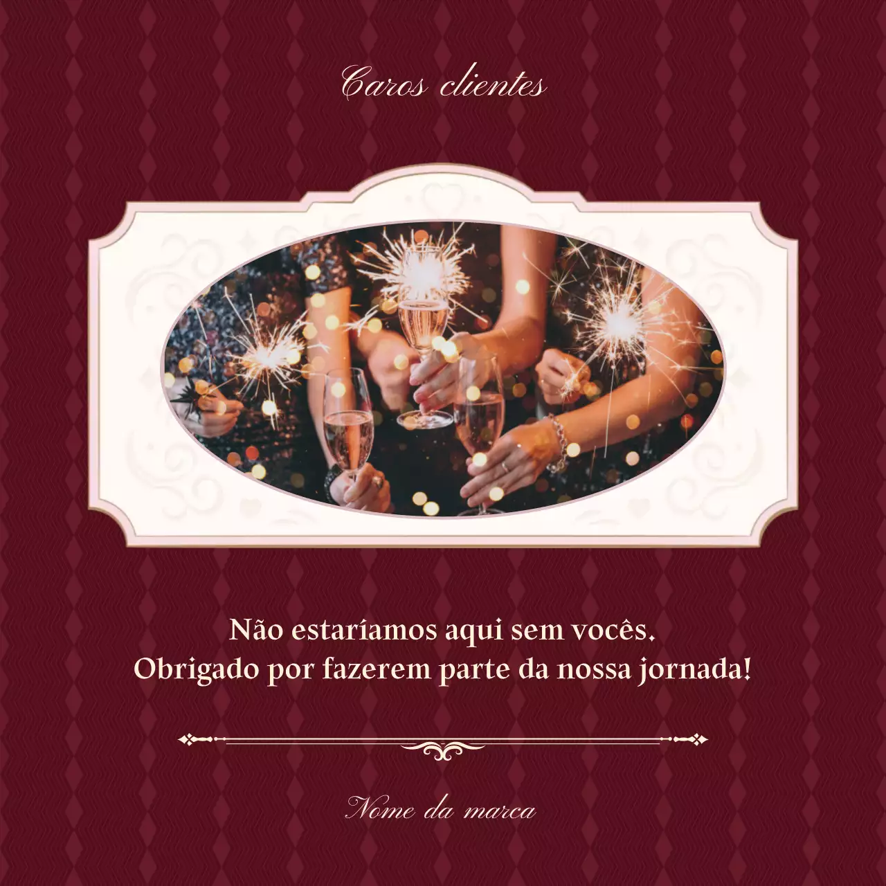 Mensagem clássica vintage de Ano Novo em vermelho e branco para redes sociais.
