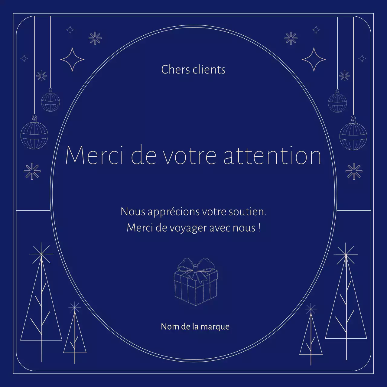Carte de vœux de Noël minimaliste Art déco bleue et beige pour les réseaux sociaux