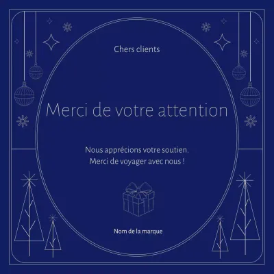 Carte de vœux de Noël minimaliste Art déco bleue et beige pour les réseaux sociaux