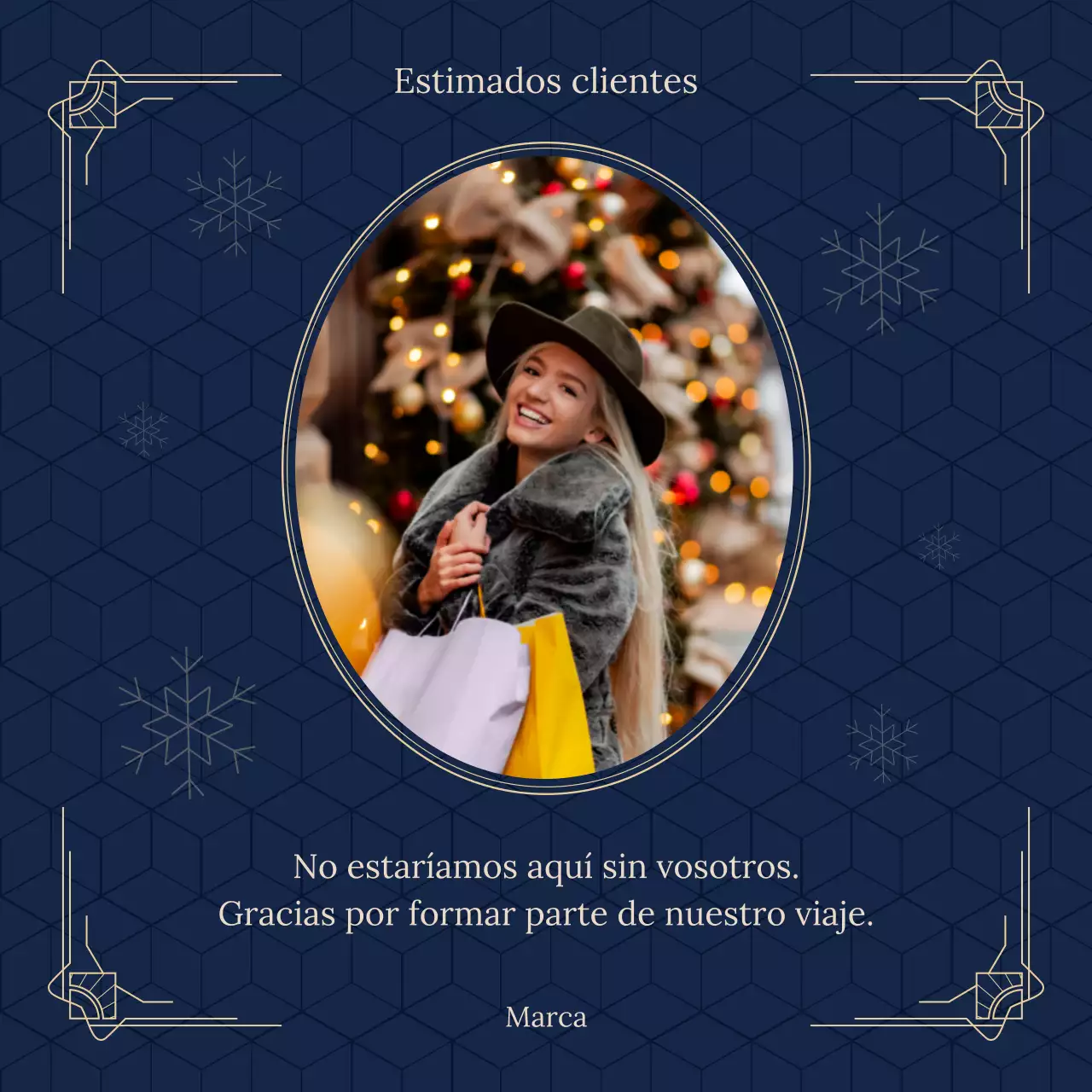 Mensaje cuadrado clásico navideño vintage en rojo y dorado para redes sociales