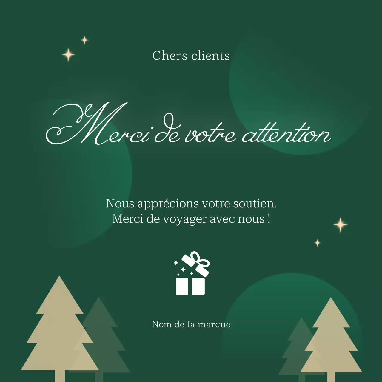 Carte de vœux de Noël classique verte et marron pour les réseaux sociaux