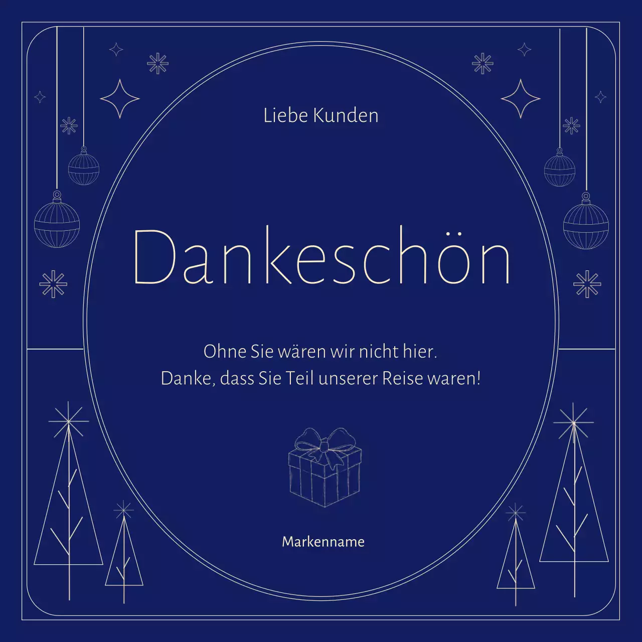 Blaue und beige minimalistische Weihnachtsgruß-Grußkarte im Art-déco-Stil für soziale Medien