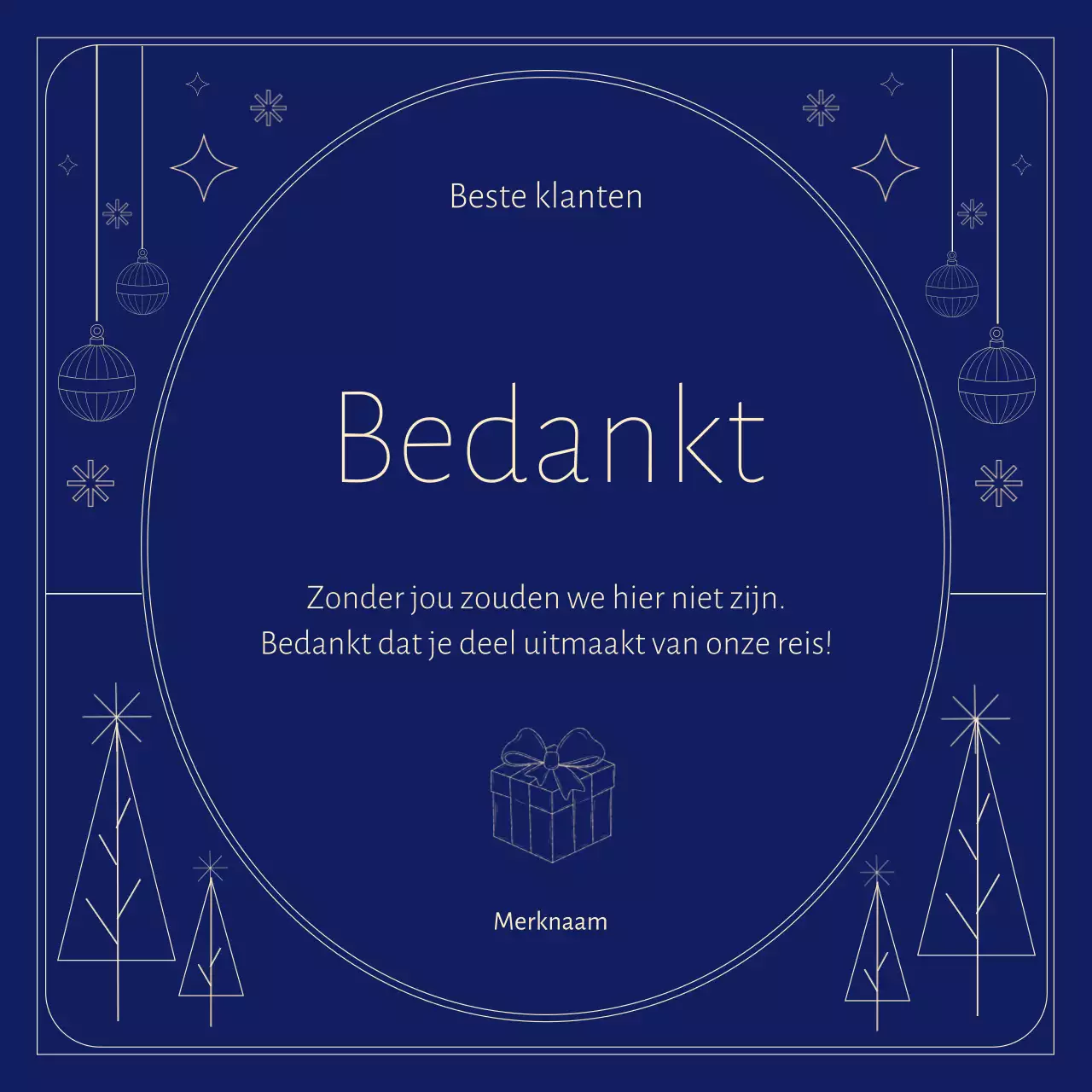 Blauw en beige Art Deco minimalistische kerstgroet social media vierkant