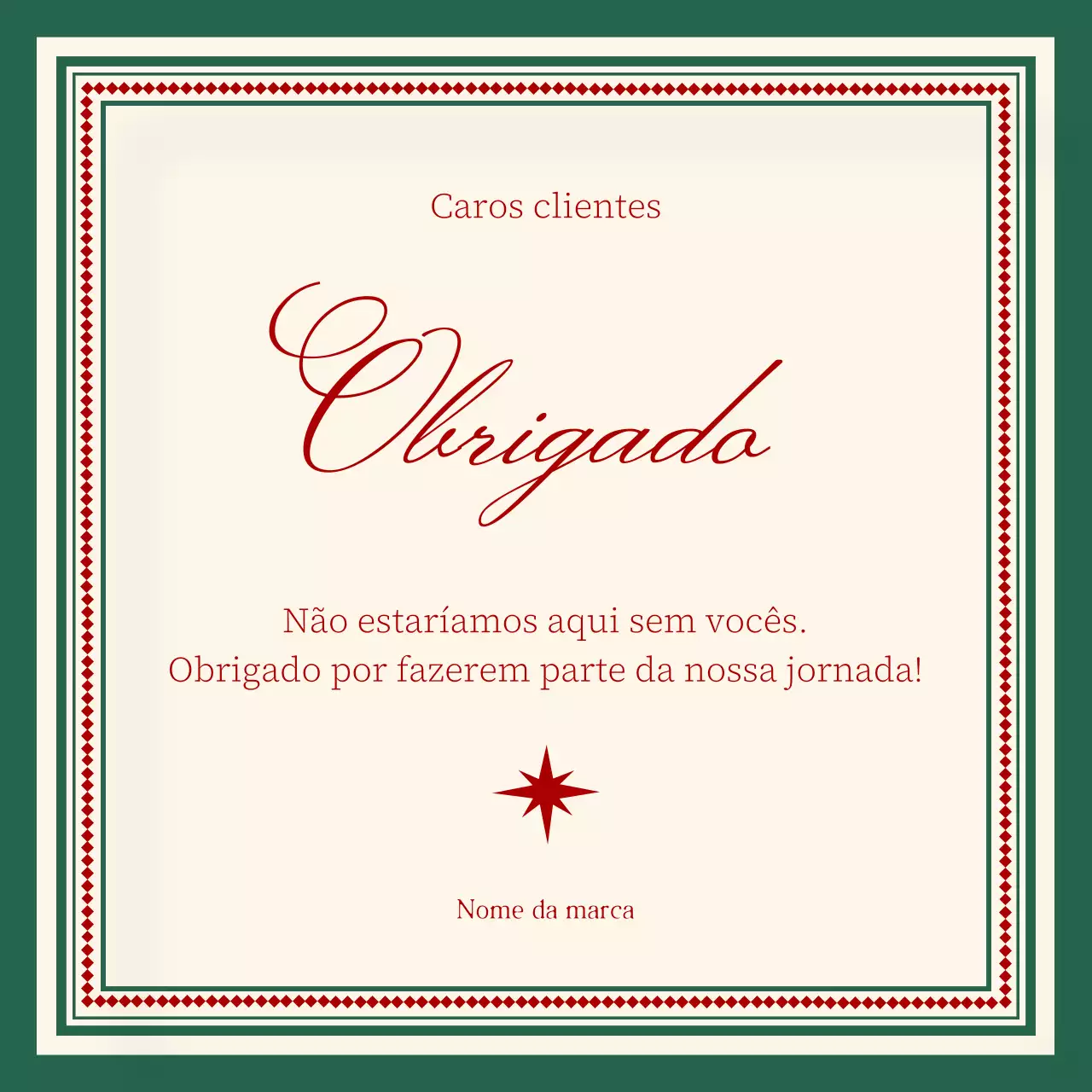 Quadrado para redes sociais com mensagem natalina minimalista clássica em bege e vermelho.