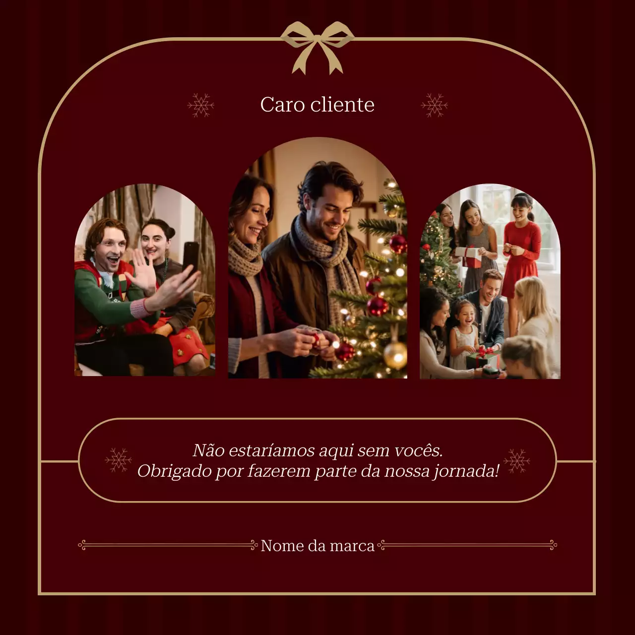 Cartão de Natal minimalista e elegante em vermelho e bege para redes sociais.