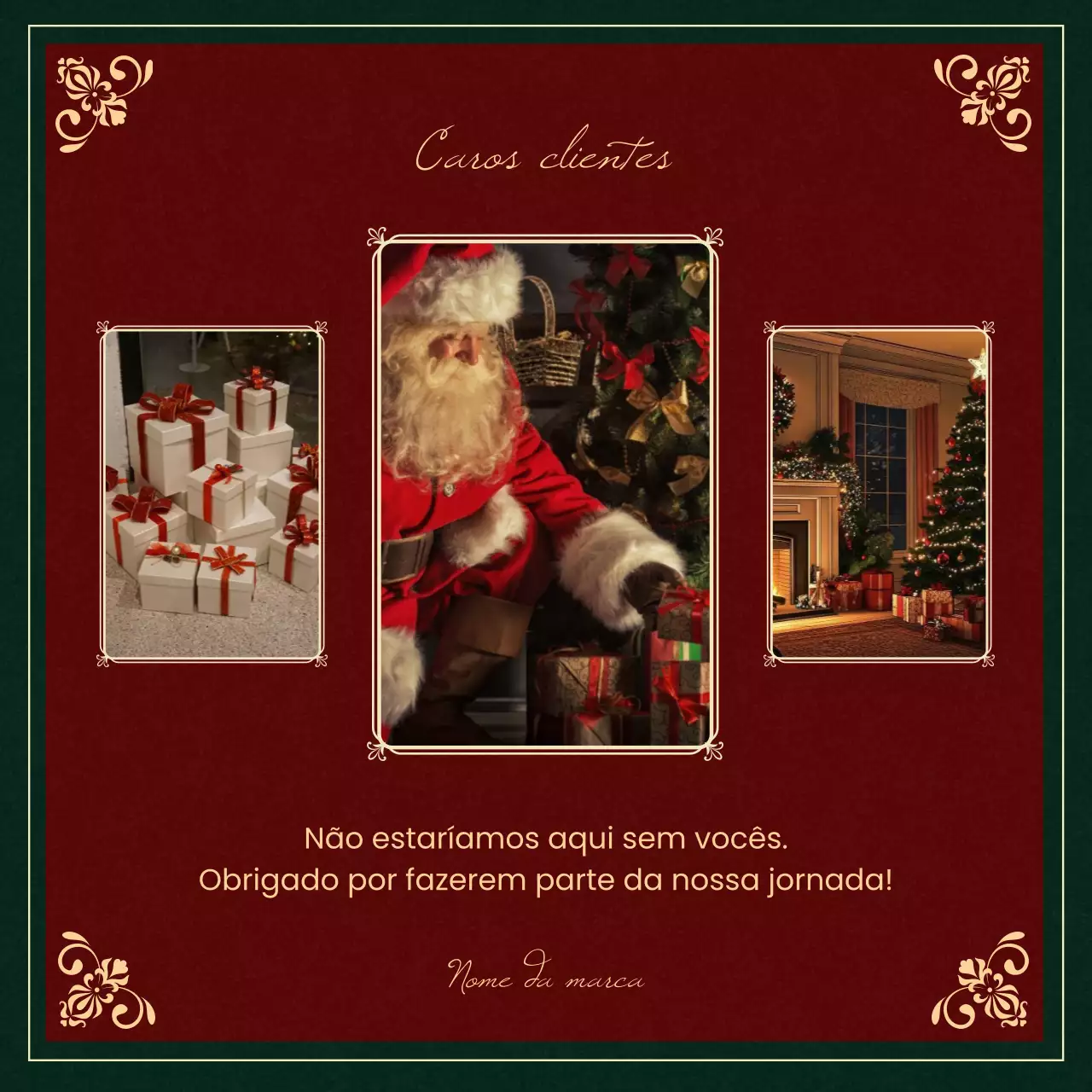 Cartão de Natal Clássico Vintage Vermelho e Dourado para Redes Sociais - Quadrado para Mídia Social