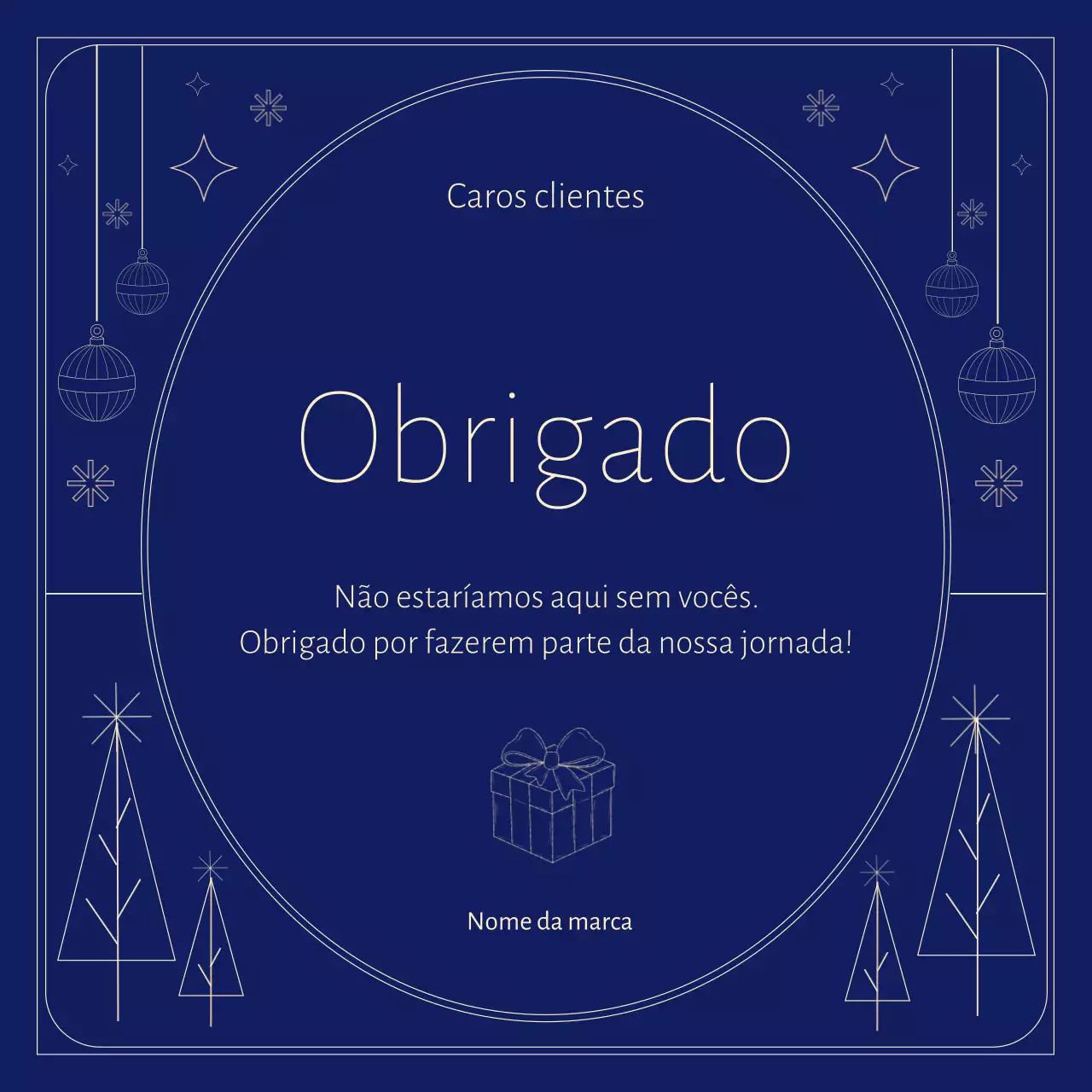 Cartão de Natal minimalista em estilo Art Déco azul e bege para redes sociais.