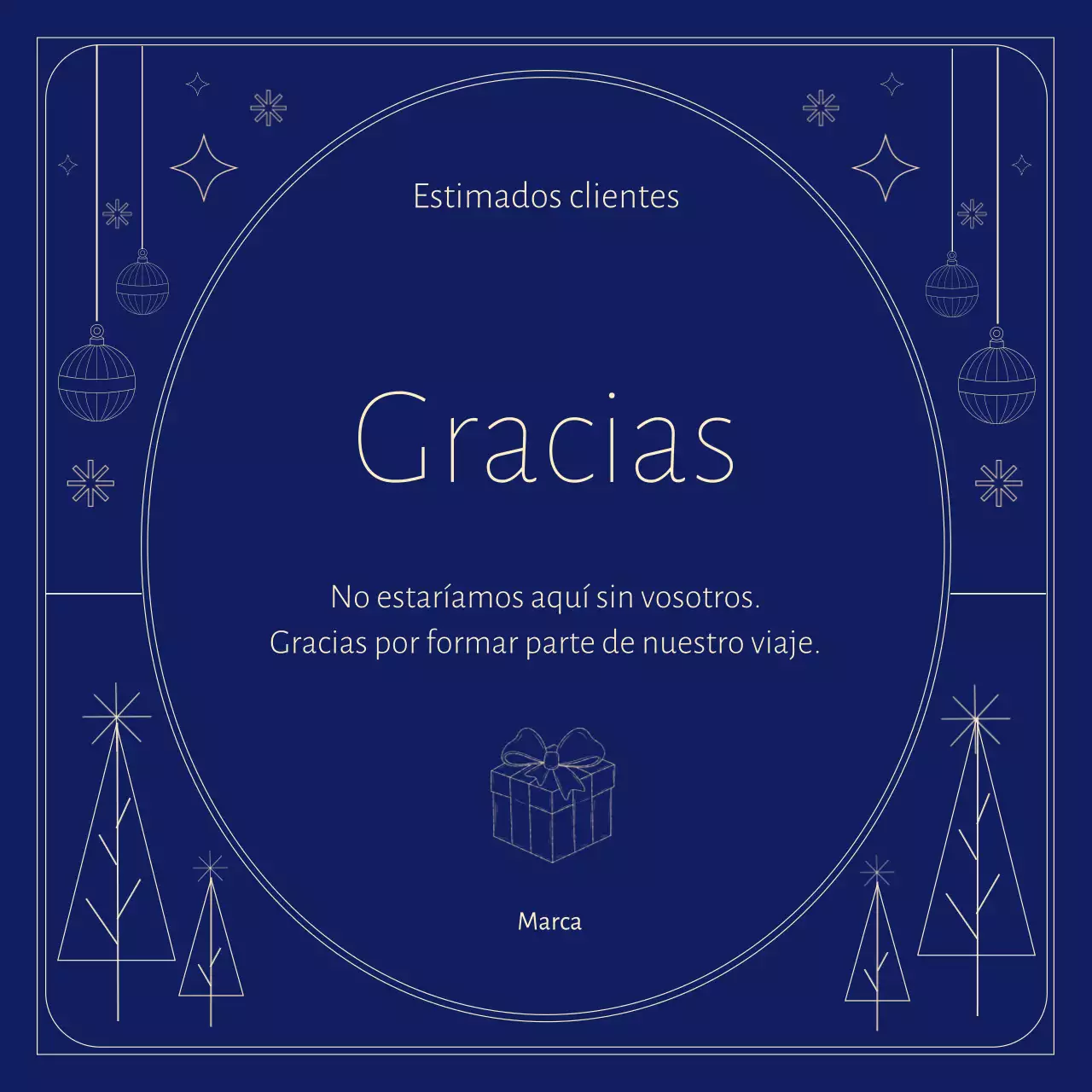 Tarjeta de felicitación navideña minimalista art déco azul y beige para redes sociales