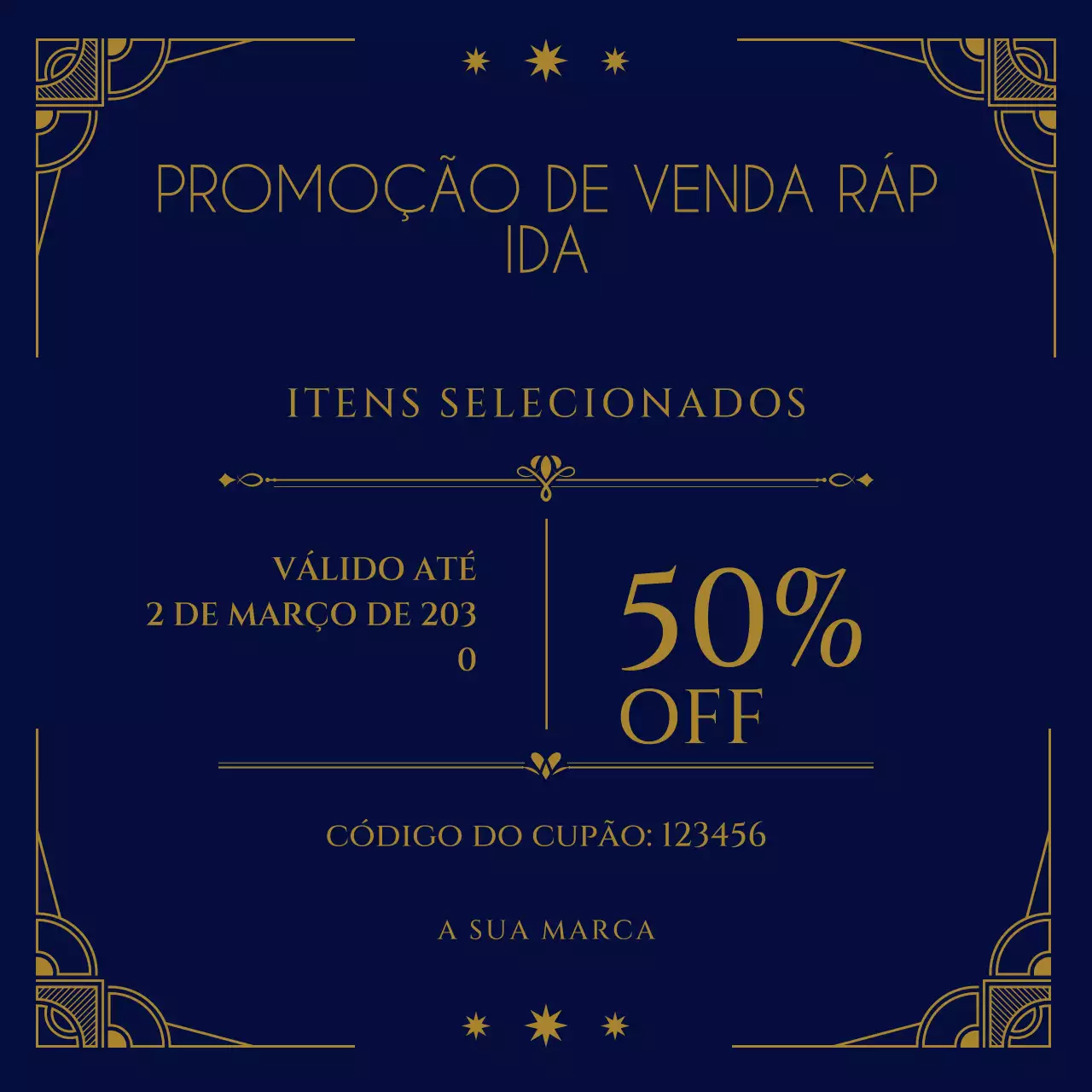 Cupom de desconto para o pacote Art Déco marrom e amarelo para o Ano Novo nas redes sociais