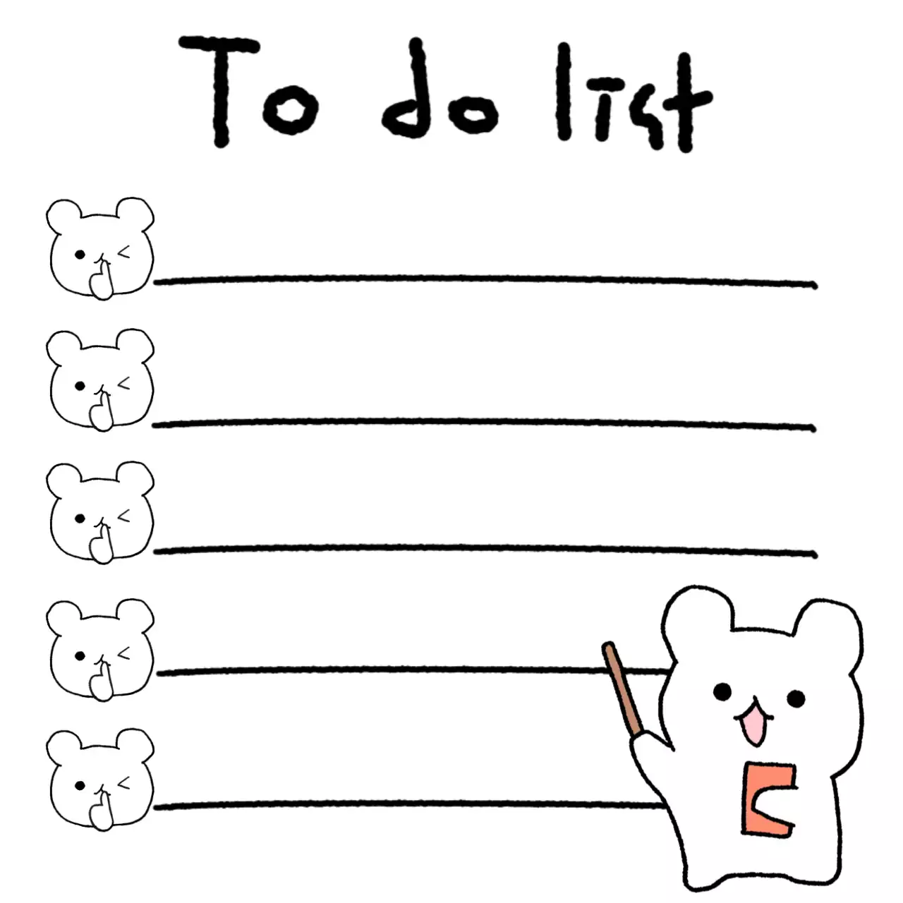 흰색 대충그린 곰돌이 할 일 노트